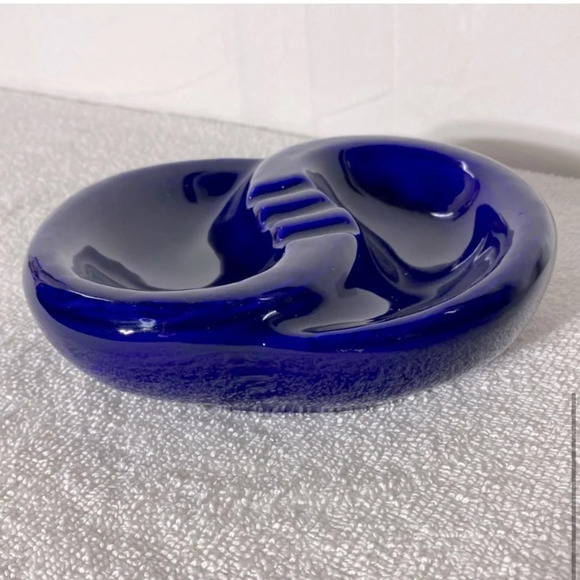 Vintage MCM Blue  Ceramic Ashtray Trinket Dish - Picture 5 of 13